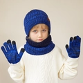 3-delige winterset voor kinderen met blauw-zwarte muts, sjaal en touchscreen handschoenen - 3-Delige Set (Muts + Sjaal + Handschoenen) / Koningsblauw