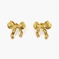 Elegant gold bow stud earrings with a polished metallic finish and 3D design - Gold Earrings