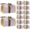Lavendelfarbene Bonbonschachtel mit goldenem Blumenmuster und braunem Satinband - Lila