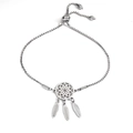 Adjustable silver stainless steel dreamcatcher charm bracelet with three feather pendants - Dream Catchers