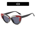 Lunettes de soleil œil de chat noires avec strass rouges et blancs étincelants - Zircon Rouge