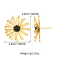 Gold stainless steel rose flower stud earrings with black gemstone center in 2.6cm diameter - Gold Sunburst with Black Center