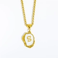 Gold plated initial S pendant necklace with white shell inlay and beaded chain - Letter-S