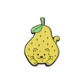 Badge en émail chat mignon dans une poire jaune avec détails de feuilles vertes - Chat Poire