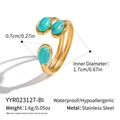 Detailed view of adjustable gold stainless steel ring featuring three green turquoise stones - Turquoise Green Style (YYR023127-BI)