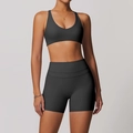 Set da yoga nero due pezzi con canotta con dorso a vogatore e pantaloncini a vita alta - Taglia S / Top E Pantaloni / Reggiseno + Pantaloncini / Grigio Blu Profondo
