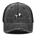 Washed charcoal grey panda embroidery trucker hat with distressed mesh back design - Adjustable / Black