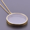 Golden round glass locket pendant necklace with stainless steel frame and matching chain - Inner Diameter 40mm / Gold