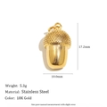 18K gold plated stainless steel acorn pendant charm with detailed texture and size specs - Acorn Pendant - Gold