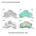 Detailed view of striped pea-shaped silicone mold with precise dimensions and depths - D3567-Triple Pea Pod Storage Box Mold