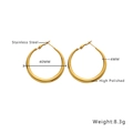 Macro detail of 40mm gold-plated hollow hoop earrings showing polished stainless steel finish - 40mm Slim Hoop Smooth Style (E311)
