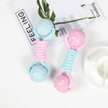 Hundespielzeug aus Baumwollseil mit blauem und rosa Gummiball zur Zahnpflege für Hunde - Doppelball-Griffball / 23x6cm (Ca. 140g)