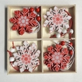 Christmas wooden snowflake pendants set in red and white colors stored in a wooden gift box - Style C Christmas Snowflake