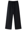 Detail of black wide-leg trousers with elastic drawstring waistband and textured fabric - Black Pants
