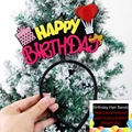Glitter Happy Birthday headband with heart balloons and gift box party accessory - Birthday Girl Flower Headband / Yellow Pink Letters Gift Box Style