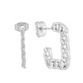 Silver geometric earrings with luxury cuban chain texture and hollow rectangular design - Steel (KE104073-LM)