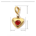Detailed view of a golden heart pendant with red natural stone and 15mm size labels - YF190 Red Heart