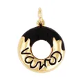 Mini donut charm pendant with black enamel chocolate glaze and gold metal finish - Black Wave Donut (ACF6621-10)