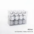 Pack of 24 silver Christmas ornaments in 3cm size with matte and glitter finishes - 3cm/24Pcs / Silver