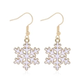 Golden snowflake drop earrings with white enamel finish and elegant hook design - Enamel Snowflake