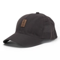 Detail of breathable quick-dry mesh baseball cap with brown leather brand patch - Dark Gray