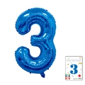 Blue number 3 foil balloon with metallic luster finish and retail paper card package - 40-inch Blue 3-piece Set With Paper Cards
