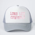 Trucker καπέλο με ροζ κέντημα LONG LIVE COWGIRLS και ανοιχτό γκρι πλέγμα στο πίσω μέρος - Ένα μέγεθος / Γκρι & Λευκό