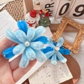 Blue chenille flower brooch with white pearls in two sizes on a minimalist stone base - Light Blue Fireworks Fridge Magnet / One Size