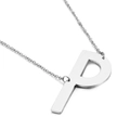 Minimalist silver-tone titanium steel necklace featuring a polished capital letter P pendant - Letter P (KN26372-K)