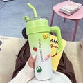 Gradient green and white 40oz insulated tumbler with cute 3D patches and a straw - 40oz / Gradient Green
