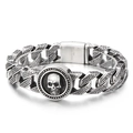 Pulsera de calavera en acero inoxidable plateado con motivos griegos y acabado pulido - Estilo Calavera Plateada Vintage Meandro Griego (KB152808-BDJX)
