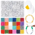 24-compartment DIY bead kit with 0.8mm crystal thread and black-on-white letter beads - Box 8 (48 Grids 4mm Bead Kit)