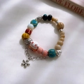Keramik-Armband mit Glückskatze, Blumenanhängern und Herz-Elementen für Damen Mode - 13# Armband - Rosa Glückskatze