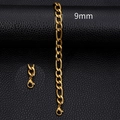 9mm gold-plated stainless steel Figaro chain bracelet with lobster clasp on leather - 9mm-18cm / Gold