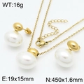 Golden shell pearl jewelry set featuring a necklace and stud earrings for women - Necklace and Earrings Set / Gold Set (KS221846-GC)