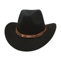 Classic black wool felt western cowboy hat with a bronze sequin woven band on white background - One Size / Black