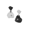 Asymmetrische onregelmatige zwart-zilveren oorbellen met textuur en zirkonia-accent - 925 zilver / Zwart + Zilver