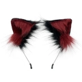 Cerchietto con orecchie di gatto realistiche in finta pelliccia nera e bordeaux per cosplay - Rosso