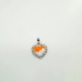 18K gold plated heart pendant with orange and white stones in silver frame - Heart - Silver