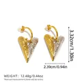 Minimalist heart earrings in two-tone gold and silver finish with hammered texture - Gold Silver Mixed Hammered Heart (BYED240623-3)