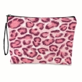 Portable pink leopard print makeup bag with black zipper and wrist strap design - With Strap / Pink Leopard Style (xy-022-01)