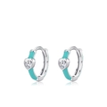 Orecchini a cerchio a cuore in argento 925 con smalto verde menta e zircone lucido - Orecchini a cerchio verdi