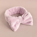 Elastic light purple plush headband with a large decorative bow for facial skincare - Purple Bow Hairband (106#)