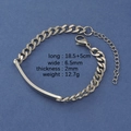 Pulsera de cadena cubana de acero inoxidable plateada con placa grabable personalizada - Color Acero