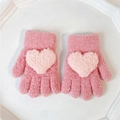 Warme rosa Strickhandschuhe für Kinder mit weichem Plüsch-Herz-Patch und Rippbündchen - Einheitsgröße (1-4J) / Rosa