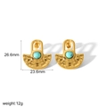 Gold fan-shaped stainless steel earrings with blue turquoise inlay 26.6mm x 23.6mm - Blue Turquoise Style (TE6855-BL)