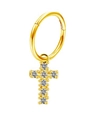 Gold hoop earring featuring a cross pendant studded with sparkling clear cubic zirconia - Gold Inlaid Zirconia Cross Pendant