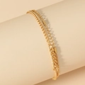 Layered gold curb chain set with rectangular metallic plates on a minimalist pedestal - KC Gold Curb Chain Multi Layer Style (S170)