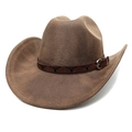 Detail of brown woven cowboy hat featuring a leather strap with bull head prints - M(56-58cm) / Striped Khaki
