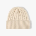 Chunky cable-knit beige beanie with wide ribbed cuff for autumn and winter - Beige (25B506)